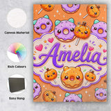 Personalised Name Cute Kawaii Donut Pumpkin Custom  Bespoke Interior Contemporary Canvas Wall Art Print Decor Picture Ready to Hang