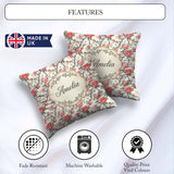 Custom Name Red Blossom Oriental Floral Branch Seamless Pattern Square Filled Cushion Throw Pillow Sofa Bed Home Decor Zip Washable UK Made
