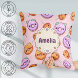 Custom Name Kawaii Donut Pumpkin Lollipop Pattern Soft Pink Name Square Filled Cushion Throw Pillow Sofa Bed Home Decor Zip Washable UK Made