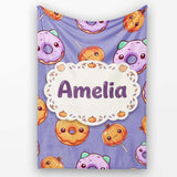 Cute Kawaii Donut Pumpkin Lollipop Pattern Purple Gradient Name  Personalised Custom Name Super Soft Fleece Blanket Bed Sofa Throw