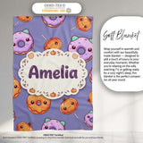 Cute Kawaii Donut Pumpkin Lollipop Pattern Purple Gradient Name  Personalised Custom Name Super Soft Fleece Blanket Bed Sofa Throw