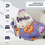 Cute Kawaii Donut Pumpkin Lollipop Pattern Purple Gradient Name  Personalised Custom Name Super Soft Fleece Blanket Bed Sofa Throw