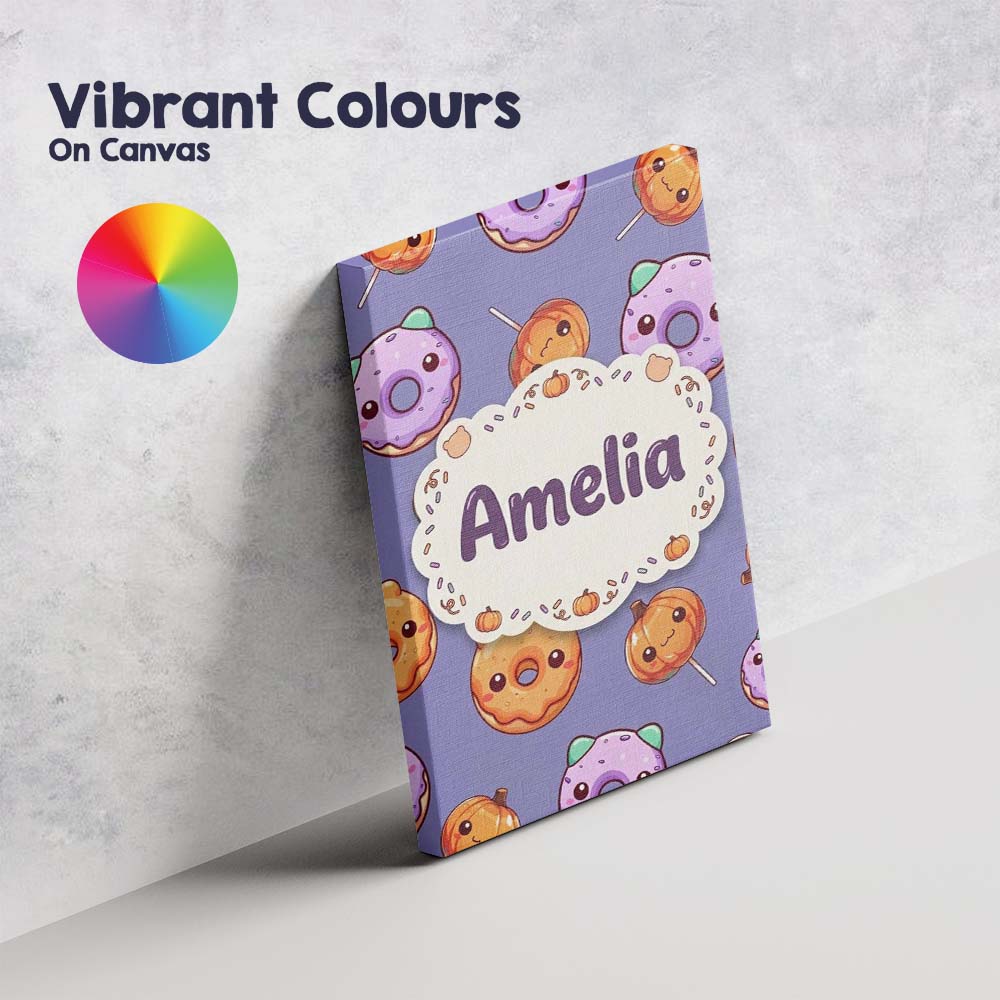 Personalised Name Cute Kawaii Donut Pumpkin Custom  Bespoke Interior Contemporary Canvas Wall Art Print Decor Picture Ready to Hang