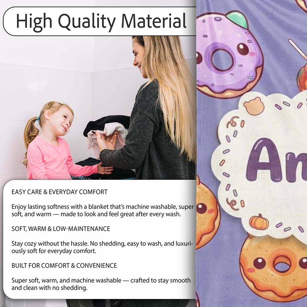 Cute Kawaii Donut Pumpkin Lollipop Pattern Purple Gradient Name  Personalised Custom Name Super Soft Fleece Blanket Bed Sofa Throw
