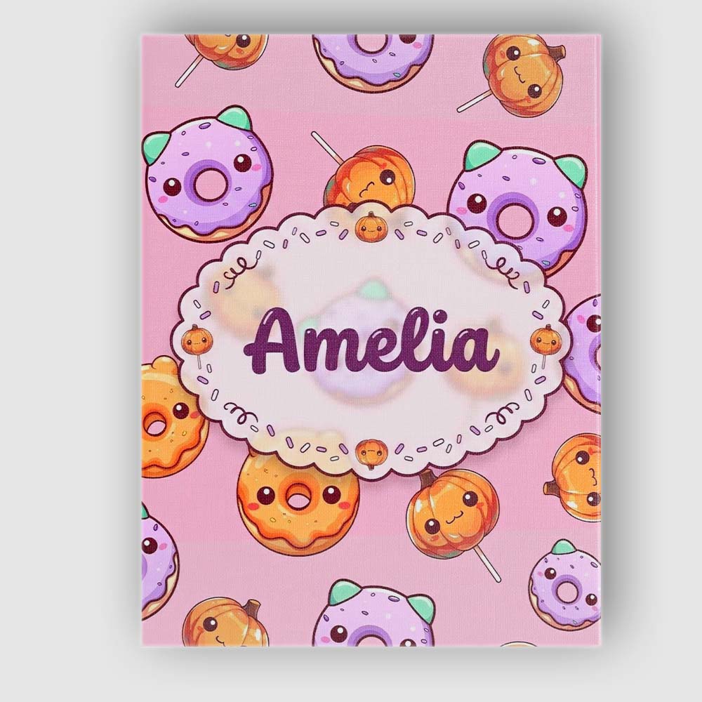 Personalised Name Cute Kawaii Donut Pumpkin Custom  Bespoke Interior Contemporary Canvas Wall Art Print Decor Picture Ready to Hang