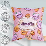 Custom Name Kawaii Donut Pumpkin Lollipop Pastel Pink Background Square Filled Cushion Throw Pillow Sofa Bed Home Decor Zip Washable UK Made