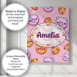 Personalised Name Cute Kawaii Donut Pumpkin Custom  Bespoke Interior Contemporary Canvas Wall Art Print Decor Picture Ready to Hang