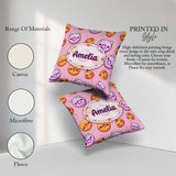 Custom Name Kawaii Donut Pumpkin Lollipop Pastel Pink Background Square Filled Cushion Throw Pillow Sofa Bed Home Decor Zip Washable UK Made
