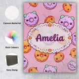 Personalised Name Cute Kawaii Donut Pumpkin Custom  Bespoke Interior Contemporary Canvas Wall Art Print Decor Picture Ready to Hang