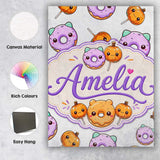 Personalised Name Cute Kawaii Donut Pumpkin Custom  Bespoke Interior Contemporary Canvas Wall Art Print Decor Picture Ready to Hang