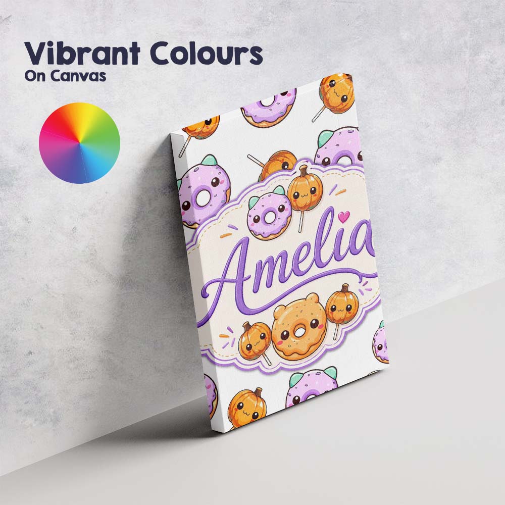 Personalised Name Cute Kawaii Donut Pumpkin Custom  Bespoke Interior Contemporary Canvas Wall Art Print Decor Picture Ready to Hang