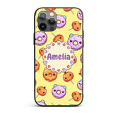 Cute Kawaii Donut Pumpkin Lollipop Pattern Yellow Custom Name Protective Phone Case Mobile Cover Durable Everyday Smartphone Shock Resistant