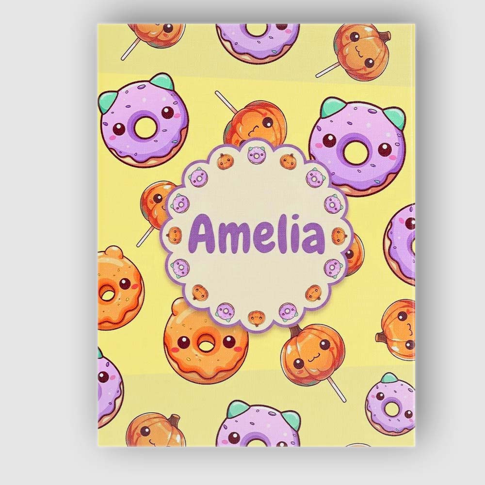 Personalised Name Cute Kawaii Donut Pumpkin Custom  Bespoke Interior Contemporary Canvas Wall Art Print Decor Picture Ready to Hang