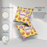 Custom Name Kawaii Donut Pumpkin Pattern Yellow Green Background Square Filled Cushion Throw Pillow Sofa Bed Home Decor Zip Washable UK Made