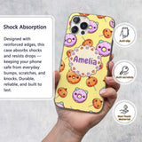 Cute Kawaii Donut Pumpkin Lollipop Pattern Yellow Custom Name Protective Phone Case Mobile Cover Durable Everyday Smartphone Shock Resistant