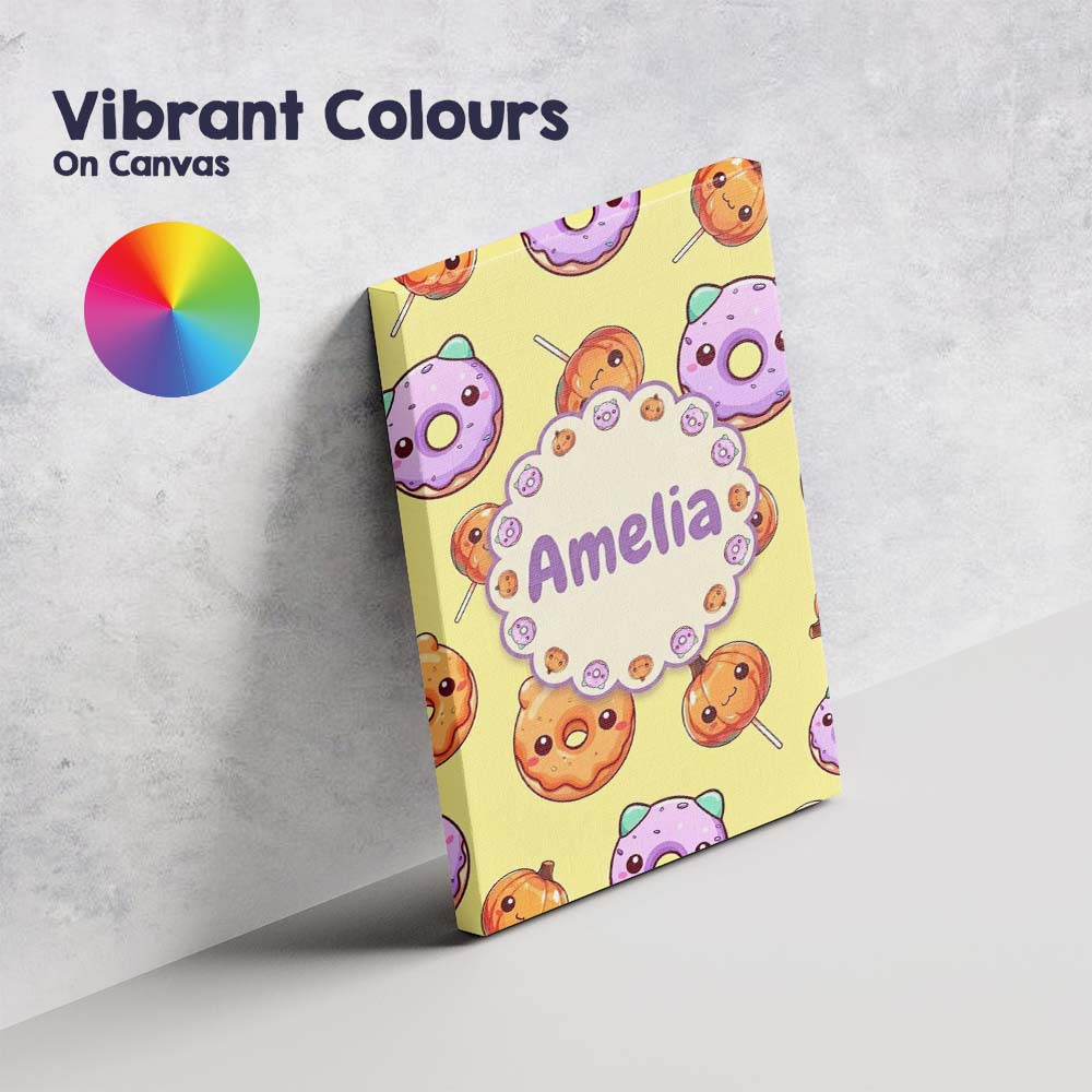 Personalised Name Cute Kawaii Donut Pumpkin Custom  Bespoke Interior Contemporary Canvas Wall Art Print Decor Picture Ready to Hang