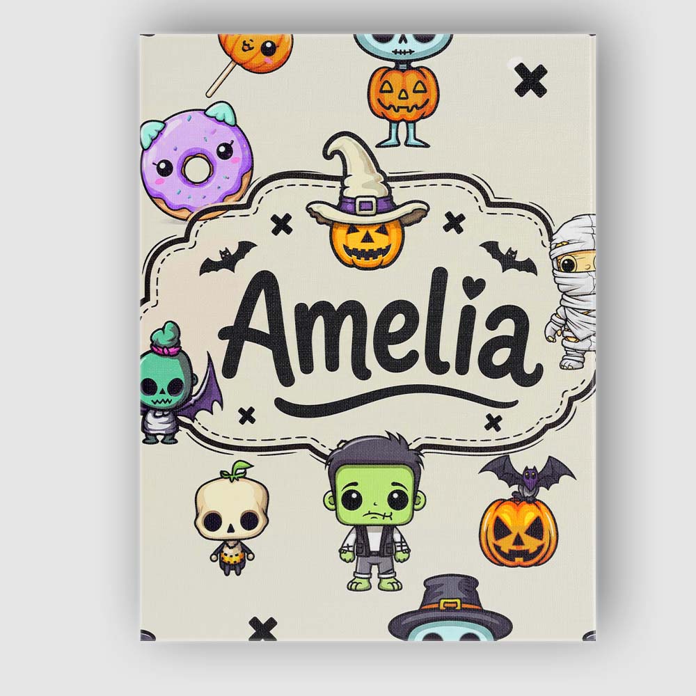 Personalised Name Cute Kawaii Halloween Custom  Modern Room Accent Elegant Feature Canvas Wall Art Print Decor Picture Ready to Hang