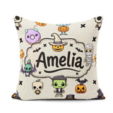 Custom Name Cute Kawaii Halloween Mummy Bat Pumpkin Pattern Name Square Filled Cushion Throw Pillow Sofa Bed Home Decor Zip Washable UK Made