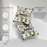 Custom Name Cute Kawaii Halloween Mummy Bat Pumpkin Pattern Name Square Filled Cushion Throw Pillow Sofa Bed Home Decor Zip Washable UK Made