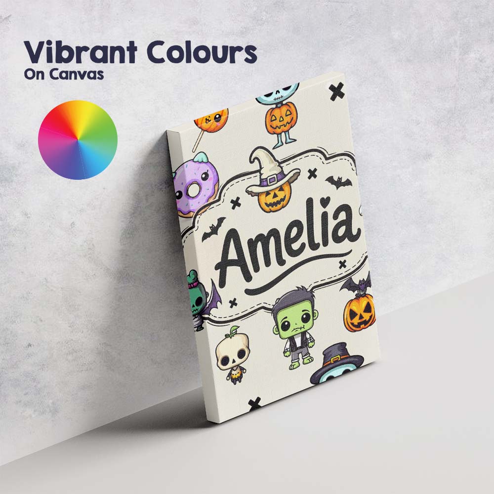 Personalised Name Cute Kawaii Halloween Custom  Modern Room Accent Elegant Feature Canvas Wall Art Print Decor Picture Ready to Hang