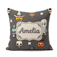 Custom Name Cute Halloween Characters Frankenstein Bat Dark Grey Square Filled Cushion Throw Pillow Sofa Bed Home Decor Zip Washable UK Made