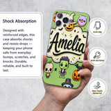 Cute Halloween Characters Mummy Frankenstein Bat Custom Name Protective Phone Case Mobile Cover Durable Everyday Smartphone Shock Resistant