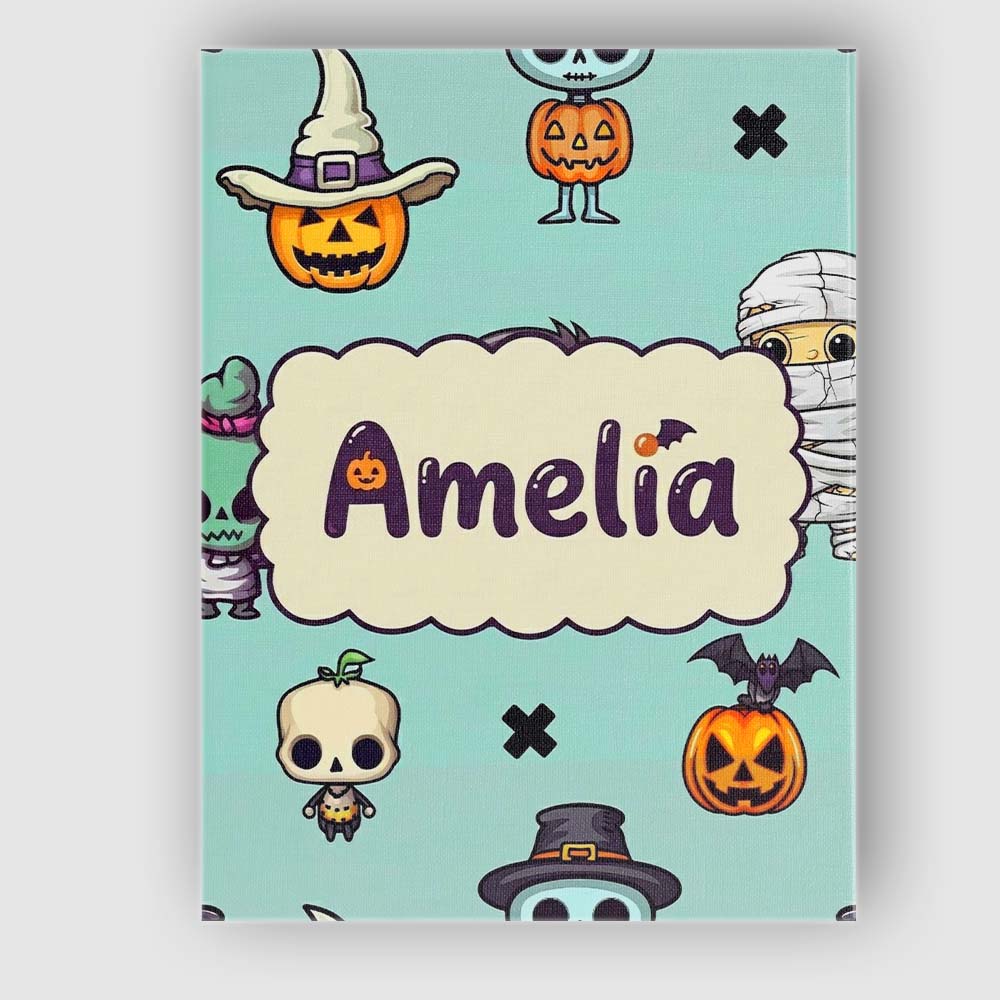 Personalised Name Cute Halloween Characters Custom  Bespoke Interior Contemporary Canvas Wall Art Print Decor Picture Ready to Hang