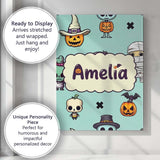 Personalised Name Cute Halloween Characters Custom  Bespoke Interior Contemporary Canvas Wall Art Print Decor Picture Ready to Hang