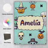 Personalised Name Cute Halloween Characters Custom  Bespoke Interior Contemporary Canvas Wall Art Print Decor Picture Ready to Hang