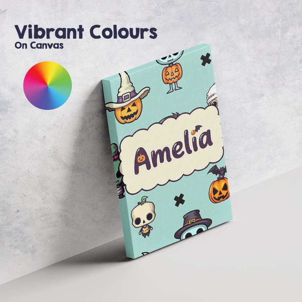 Personalised Name Cute Halloween Characters Custom  Bespoke Interior Contemporary Canvas Wall Art Print Decor Picture Ready to Hang