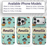 Cute Halloween Characters Mummy Frankenstein Bat Custom Name Protective Phone Case Mobile Cover Durable Everyday Smartphone Shock Resistant