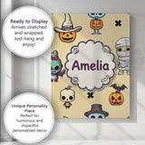 Personalised Name Cute Halloween Characters Custom  Bespoke Interior Contemporary Canvas Wall Art Print Decor Picture Ready to Hang