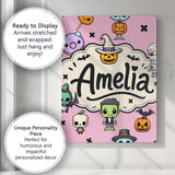 Personalised Name Cute Halloween Characters Custom  Bespoke Interior Contemporary Canvas Wall Art Print Decor Picture Ready to Hang