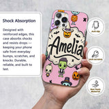 Cute Halloween Characters Mummy Frankenstein Bat Custom Name Protective Phone Case Mobile Cover Durable Everyday Smartphone Shock Resistant