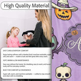 Cute Halloween Characters Mummy Frankenstein Bat Purple Background  Personalised Custom Name Super Soft Fleece Blanket Bed Sofa Throw