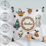 Custom Name Cute Halloween Frankenstein Mummy Character Seamless Square Filled Cushion Throw Pillow Sofa Bed Home Decor Zip Washable UK Made