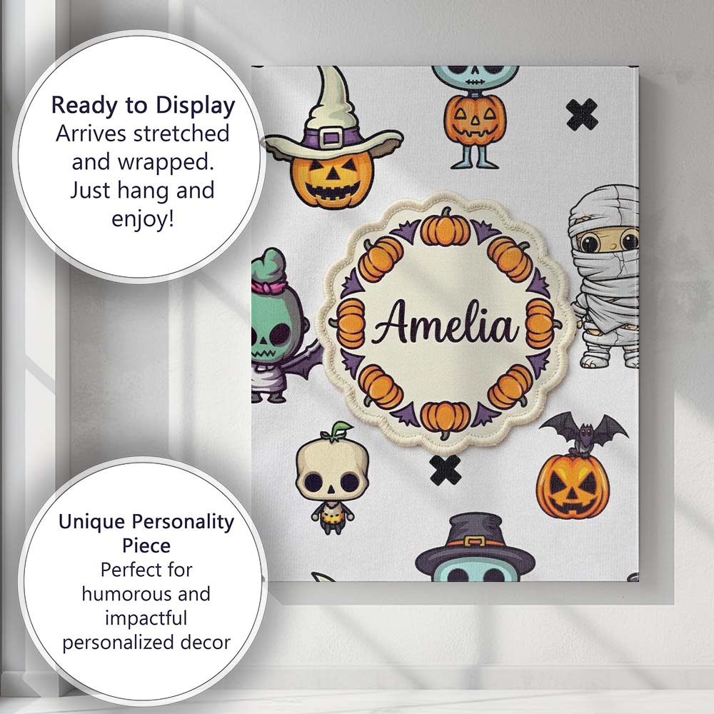 Personalised Name Cute Halloween Frankenstein Custom Unique Gift Idea Modern Room Accent Canvas Wall Art Print Decor Picture Ready to Hang