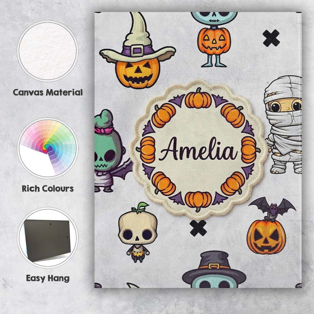 Personalised Name Cute Halloween Frankenstein Custom Unique Gift Idea Modern Room Accent Canvas Wall Art Print Decor Picture Ready to Hang