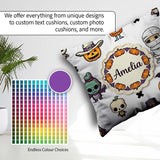 Custom Name Cute Halloween Frankenstein Mummy Character Seamless Square Filled Cushion Throw Pillow Sofa Bed Home Decor Zip Washable UK Made