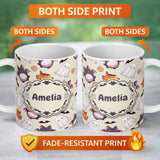 Personalized Custom Name Cute Kawaii Ghost Bat Candy Pumpkin Seamless Pattern Cream 11oz Ceramic Coffee Tea Mug White Large Handle