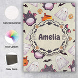 Personalised Name Cute Kawaii Ghost Bat Custom  Modern Room Accent Elegant Feature Canvas Wall Art Print Decor Picture Ready to Hang