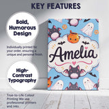 Personalised Name Cute Kawaii Ghost Bat Custom  Modern Room Accent Elegant Feature Canvas Wall Art Print Decor Picture Ready to Hang
