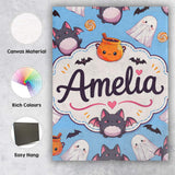 Personalised Name Cute Kawaii Ghost Bat Custom  Modern Room Accent Elegant Feature Canvas Wall Art Print Decor Picture Ready to Hang