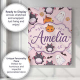 Personalised Name Cute Kawaii Ghost Bat Custom  Modern Room Accent Elegant Feature Canvas Wall Art Print Decor Picture Ready to Hang