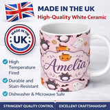 Personalized Custom Name Cute Kawaii Ghost Bat Candy Pumpkin Seamless Pattern Blush Pink 11oz Ceramic Coffee Tea Mug White Large Handle