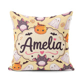 Custom Name Kawaii Ghost Bat Candy Pumpkin Seamless Pattern Soft Square Filled Cushion Throw Pillow Sofa Bed Home Decor Zip Washable UK Made