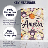 Personalised Name Cute Kawaii Ghost Bat Custom  Modern Room Accent Elegant Feature Canvas Wall Art Print Decor Picture Ready to Hang
