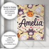 Personalised Name Cute Kawaii Ghost Bat Custom  Modern Room Accent Elegant Feature Canvas Wall Art Print Decor Picture Ready to Hang