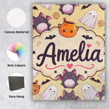 Personalised Name Cute Kawaii Ghost Bat Custom  Modern Room Accent Elegant Feature Canvas Wall Art Print Decor Picture Ready to Hang