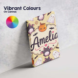 Personalised Name Cute Kawaii Ghost Bat Custom  Modern Room Accent Elegant Feature Canvas Wall Art Print Decor Picture Ready to Hang